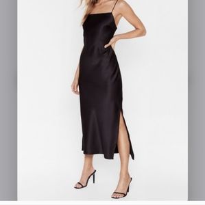 NASTY GAL Let Your Love Flow Midi Slip Dress black New with Tag